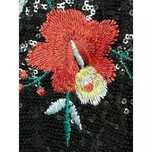 Forever 21 Mini dress sequins sparkling floral Large halter neck multicolor zip - Picture 7 of 11